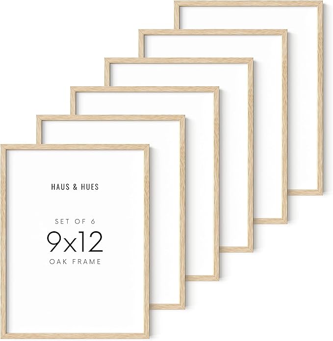 HAUS AND HUES Set of 6 9 X 12 Picture Frame - 9x12 Frame Collage Picture Frames for Wall, 9x12 Picture Frame Sets Wooden Frames, 12x9 Picture Frames in Bulk Wooden Picture Frames (Beige Oak Frame)-Ruum Studio Home