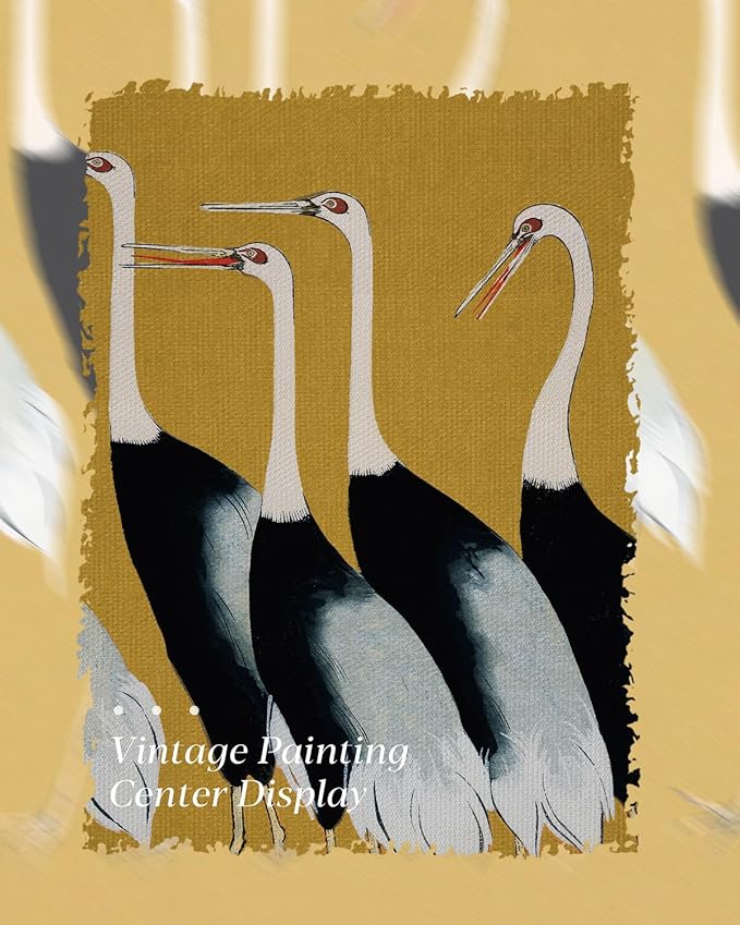 HUARCEY Gold Framed Vintage Wall Art for Living Room, Animals Painting Prints Shelf Decor for Kitchen, Aesthetic Bedroom Wall Art Decor, Christmas Gifts for Friends or Family (Seven Cranes 16"x24")-Ruum Studio Home