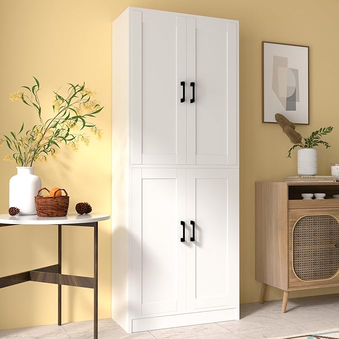 White Kitchen Pantry, 71" Tall Cabinet with Doors, Hutch with Storage for Dining Room-Ruum Studio Home