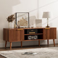 TV Stand for Living Room, Mid Century Modern Entertainment Center for 55/60/65 inch TVs, TV Console with Fluted Door Cabinets and Open Shelves, for Bedroom, Walnut-Ruum Studio Home