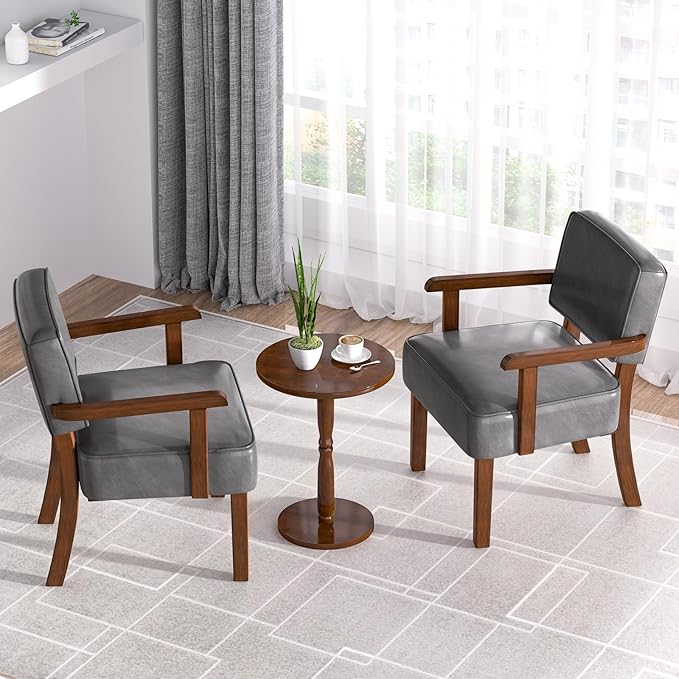 Accent Chair, PU Leather Oversized Living Room Chairs with Soft Seat and Armrests, Armchair for Bedroom, Dinning, Reading and Waiting Rooms (Leather Gray)-Ruum Studio Home