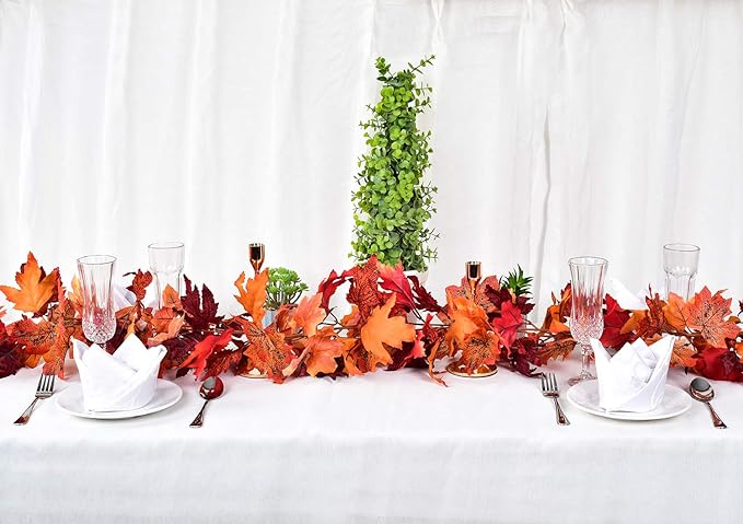 Lvydec 2 Pack Maple Leaves Fall Garland - 6ft/Strand Artificial Fall Foliage Garland Colorful Autumn Decoration for Home Wedding Party Thanksgiving-Ruum Studio Home