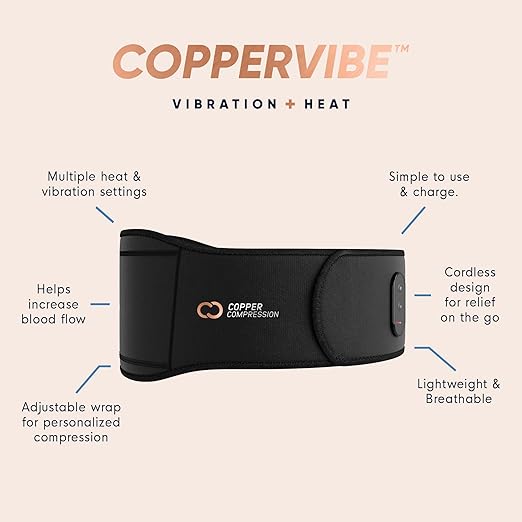Copper Compression CopperVibe Vibration + Heat Therapy Back Wrap Vibrating Heating Massager Pad for Lower Back Pain Relief, Lumbar Muscles, Herniated Disc - Treatment Brace Device for Women & Men-Ruum Studio Home