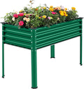 Land Guard Galvanized Oval Large Metal Raised Garden Bed with Legs for Vegetables (Green)-Ruum Studio Home