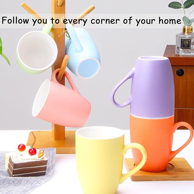Coffee Mugs Set of 6, 12oz Ceramic Coffee Mugs with Handle, Colorful Matte Porcelain Coffee Mug for Latte, Tea, Cocoa, Cappuccino, Cups for Women Men for Home Restaurant Mug(Multicolour)-Ruum Studio Home
