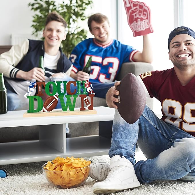 COCHIE Metal Football Touchdown Sign, Green Super Football Bowl Game Tailgate Party Decorations for Home, Office, Shelf, Mantel, Indoor, Touch Down Table Toppers Decor (Superbowl)-Ruum Studio Home