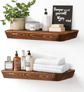 16"x6.8"x1.6" Slanted Floating Wall Shelves 2-Pack - Rustic Brown Finish, Heavy-Duty Solid Wood Design with Hidden Brackets - Perfect for Living Room, Kitchen, Bathroom, or Office-Ruum Studio Home