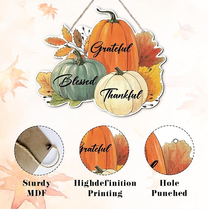 Fall Vibes Door Hanger Sign, Wooden Maple Leaves Mushroom Hanging Decor for Front Door, Fall Wood Wreath Wall Decor for Autumn Harvest Thanksgiving Home Decors, Housewarming Gift-Ruum Studio Home