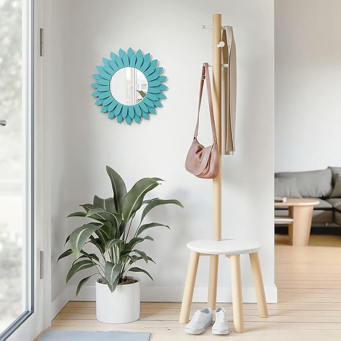 Honiway Beach Wall Decor Mirror 2 Pack 12 inch Wood Coastal Wall Decor Sunburst Boho Home Decor Room Decor for Bedroom Living Room Entryway Cyan-Ruum Studio Home