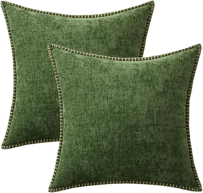 MIULEE Pack of 2 Christmas Pillow Covers 16x16 Inch Moss Green Farmhouse Decorative Throw Pillow Covers with Stitched Edge Soft Chenille Solid Dyed Couch Pillow Covers for Sofa Bed Living Room-Ruum Studio Home