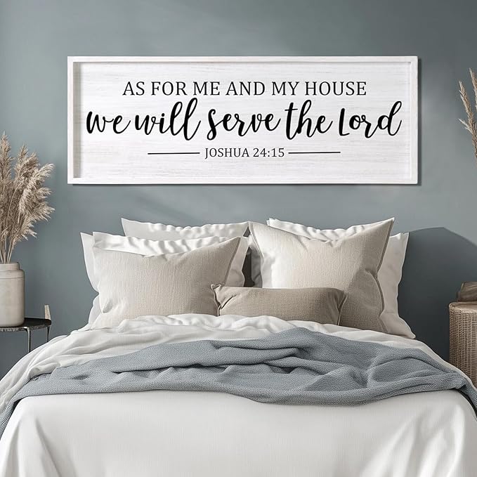 As For Me And My House We Will Serve The Lord Framed Wall Art, 40''×15'' Positive Religious Bible Verse for Christian God Jesus Christ Prayer, Vintage Rustic Long Holy Catholic Scripture Decor-Ruum Studio Home
