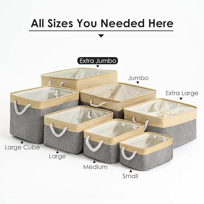 TheWarmHome Storage Bins Baskets for Organizing - Extra Jumbo 3 Pack 20.5Lx15.7Wx13.8H Sturdy Fabric Storage Basket for Shelves, Decorative Foldable Closet Nursery Toy (Gold&Grey)-Ruum Studio Home