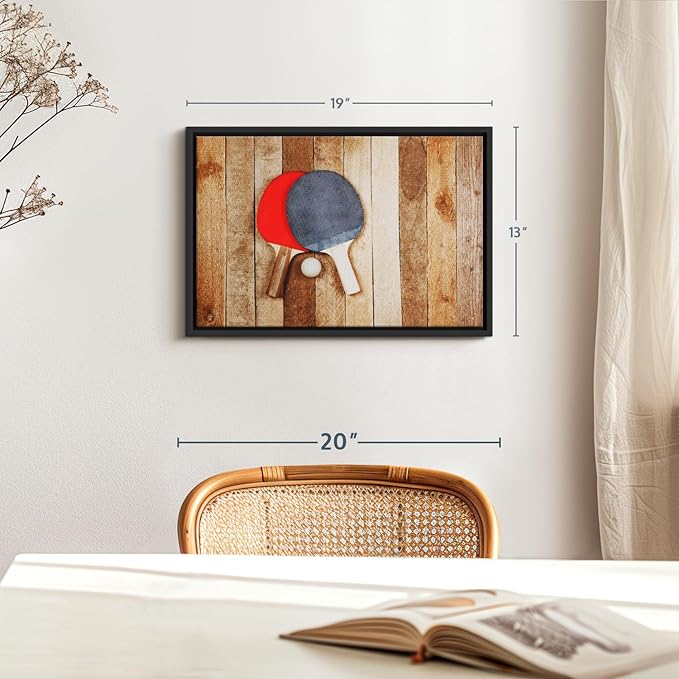 ElephantStock Ping Pong Wall Art - Horizontal Framed Canvas - 1-Piece Living Room Wall Decor - Photography Canvas Print - Brown and Red Decor for Wall - 19" X 13"-Ruum Studio Home