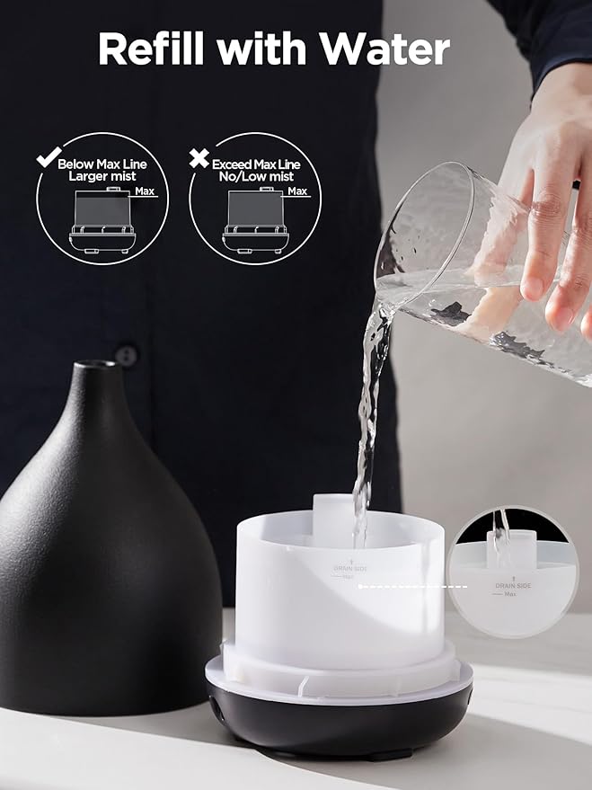 InnoGear Oil Diffuser, 300ML Ceramic Diffuser for Essential Oils Handcrafted Aromatherapy Diffuser Ultrasonic Cool Mist Humidifier with 4 Timers Waterless Auto Off for Room Office, Black-Ruum Studio Home