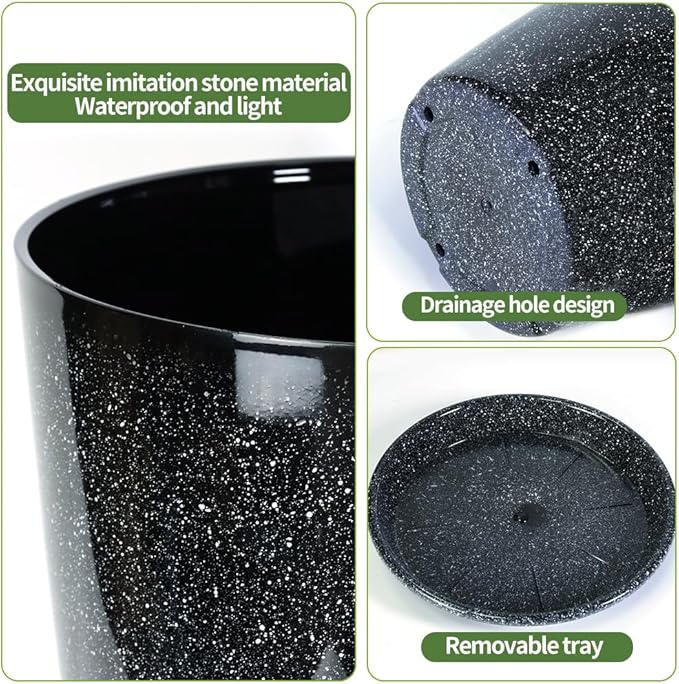 2 Pcs Pack 21 Inches Plastic Resin Tall Tapered Planter Pots Large Round Planter Flower Pot with Drainage Holes for Indoor Outdoor Deck Porch Garden Home Patio Front Door (Black, L)-Ruum Studio Home