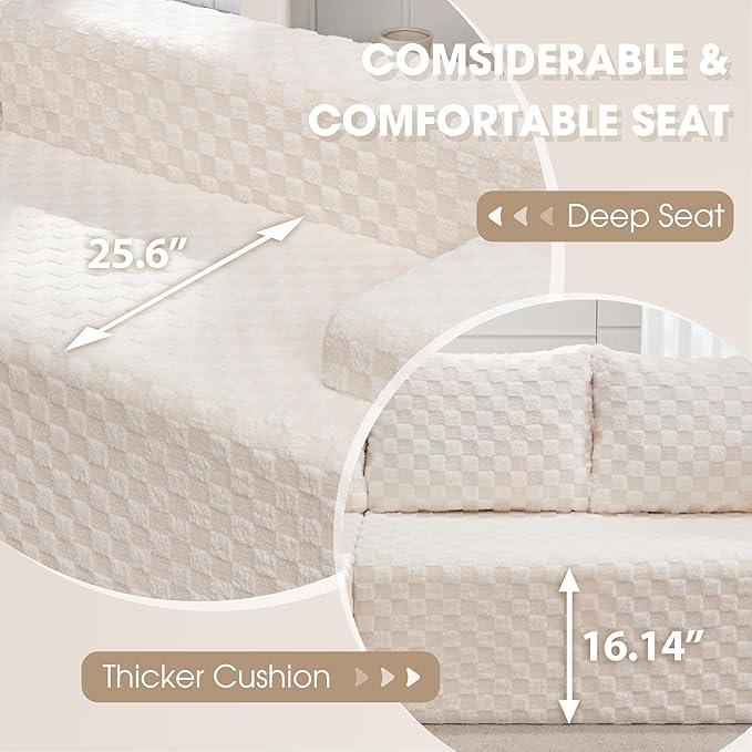 Hobestluk 96“ Modular Sectional Sofa Couches L-Shape Couch 3 Seat Modular Sofa Memory Foam Sectional Couches for Living Room, Cloud Couch with Oversized Chaise (White, Checked (Right Facing Chaise))-Ruum Studio Home