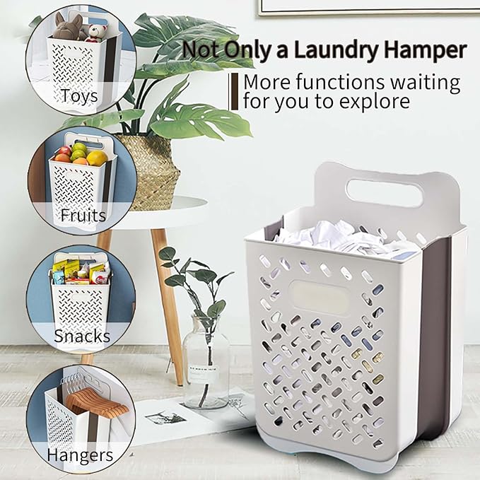 Plastic Collapsible Hanging Laundry Baskets with Carry Handle, Space-Saving Wall Hanging Laundry Basket Durable Tall Folding Plastic Laundry Hamper Waterproof Dirty Clothes Organizer XL+L-Ruum Studio Home