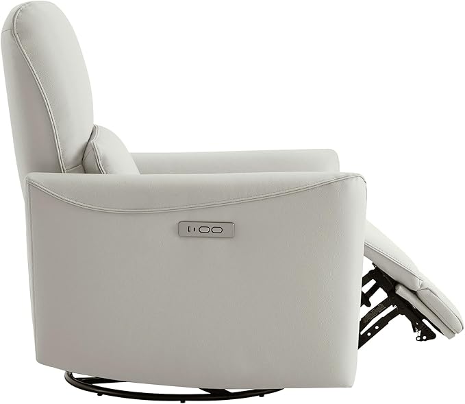 CHITA Power Recliner Chair Swivel Glider, FSC Certified Upholstered Faux Leather Living Room Nursery Reclining Sofa Chair with Lumbar Support, Cream-Ruum Studio Home