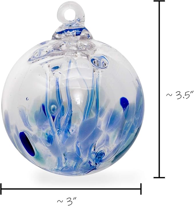 Luke Adams Glass | 3" Mini Glass Tree of Life | Handmade Ornament | Hanging Garden Gazing Ball | Indoor Outdoor Home Décor | (Blue)-Ruum Studio Home