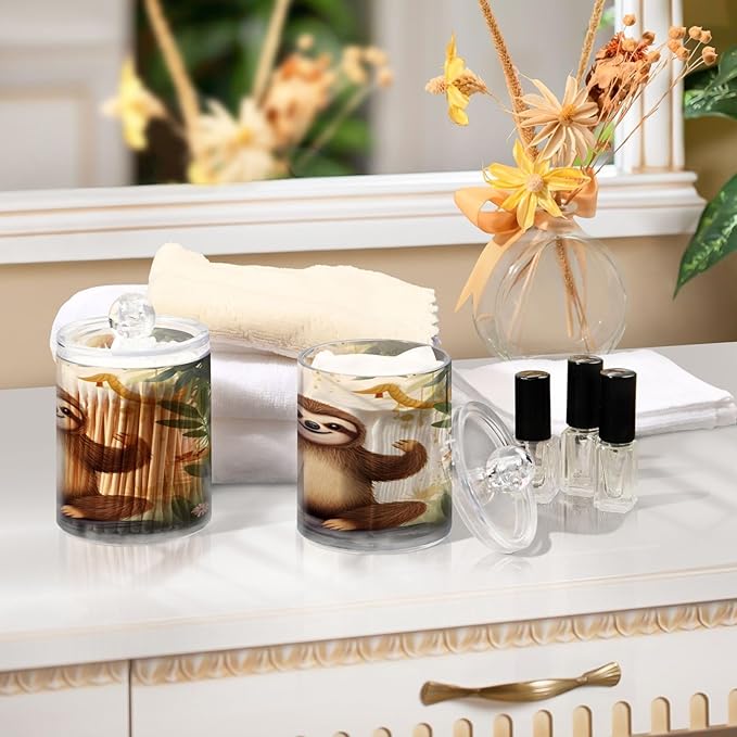 Cute Sloth 2PC Airtight Transparent Plastic Storage Jar Food Storage Container Plastic for Food Herbs Tea etc with Storage Lid easy to use and clean With lid Easy To Use-Ruum Studio Home