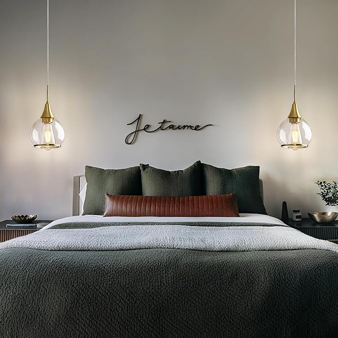 Pendant Light Fixtures Kitchen: 2 Pack Modern Gold Island Light with Clear Glass - 6 Inch Mid Century Globe Kitchen Lighting Chandeliers Ceiling for Foyer Bedroom-Ruum Studio Home