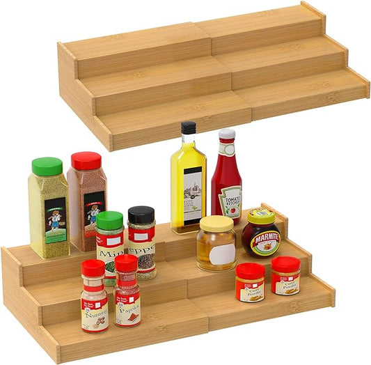 Spice Rack Organizer for Cabinet 2Pack, 3 Tier Expandable Bamboo Spice Storage, Great for Kitchen Cabinet, Cupboard,Pantry and More(Natrual)-Ruum Studio Home