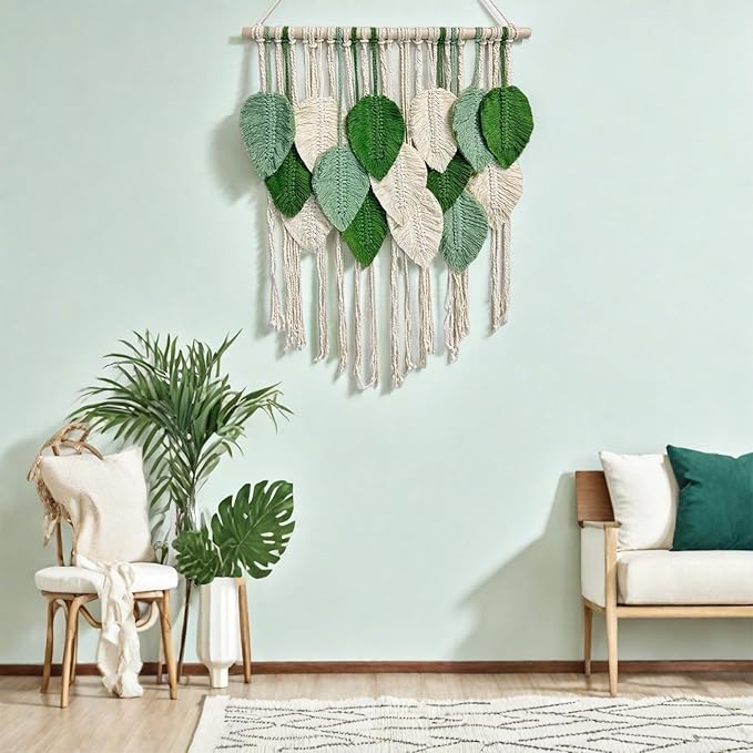 Macrame Wall Hanging Boho Wall Tapestry Handmade Woven Leaf Wall Decor Crochet Wall Art for Home Office Apartment(23.6" W x 31.5" L)-Ruum Studio Home