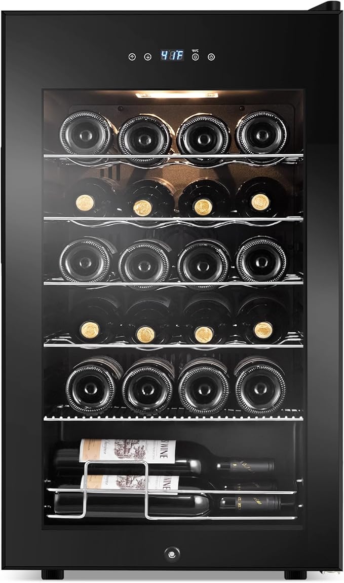 24 Bottles Wine Cooler Refrigerator, Small Wine Fridge Mini Wine Fridge Countertop with Glass Door Wine Cellars for Red Wine, Champagne, Dry White Wine, Sparkling Wines-Ruum Studio Home