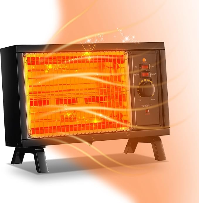 JASUN Portable Space Heater Electric Radiant Heater Fast Heating with Adjustable Thermostat, Portable Indoor Heater with Handle Quiet Energy-Saving 1250W/1500W for Office Home Garage Bedroom Black-Ruum Studio Home