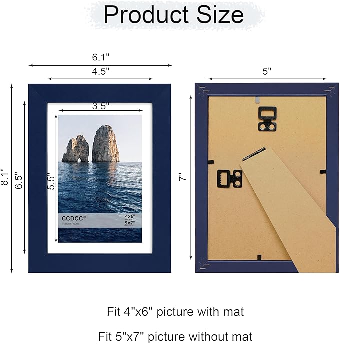 5x7 Picture Frame Set of 4, 5 x 7 Wood Photo Frames with Mat for 4x6, Natural Wooden Frame with Real Glass Cover for Wall and Tabletop Display,Blue-Ruum Studio Home
