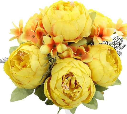 Duovlo Artificial Peony Silk Flowers Fake Flowers Vintage Wedding Home Decoration,Pack of 1 (Yellow)-Ruum Studio Home