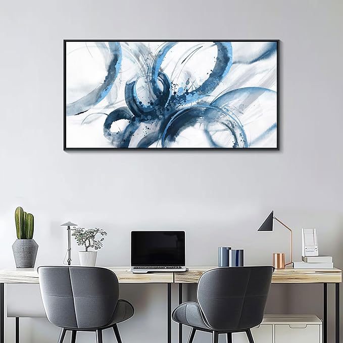 AJAZIKO Blue Wall Art Large Pictures for Living Room Abstract Wall Decor Wall Decoration Print Pictures Canvas Framed Artwork Paintings for Office Above Bed Wall Decor 24×48IN-Ruum Studio Home