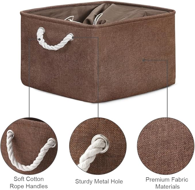 TheWarmHome Organization and Storage Basket for Organizing - 17x14x10 inch 3 Pack Fabric Storage Cubes, Collapsible Storage Bins for Shelves Closet Organizer Toy Gift Cloth (Brown)-Ruum Studio Home