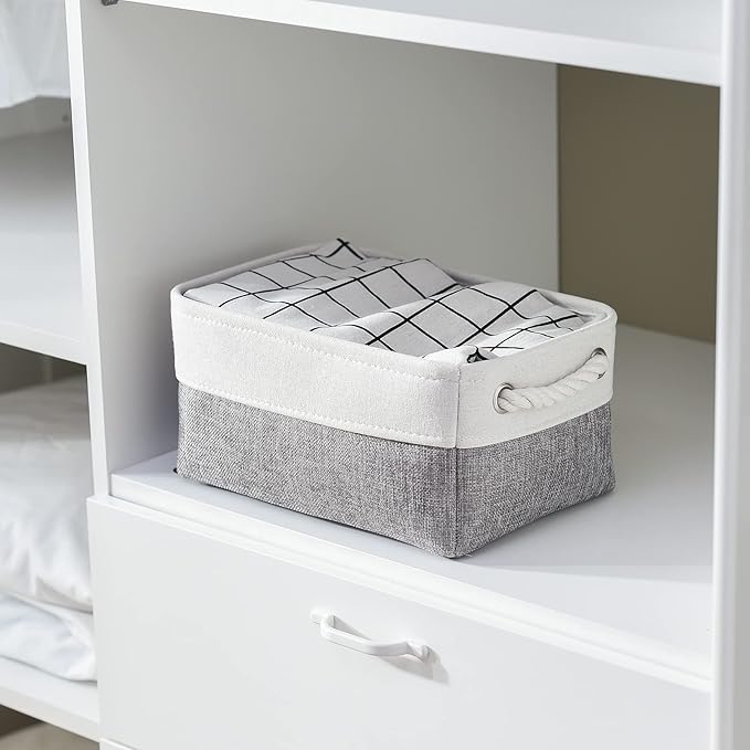 TheWarmHome Organization and Storage Basket for Shelves - 12x8x5.2 inch 1 Pack Fabric Storage Cubes, Collapsible Storage Bins for Closet Organizer Gift Cloth Toy (White & Grey)-Ruum Studio Home