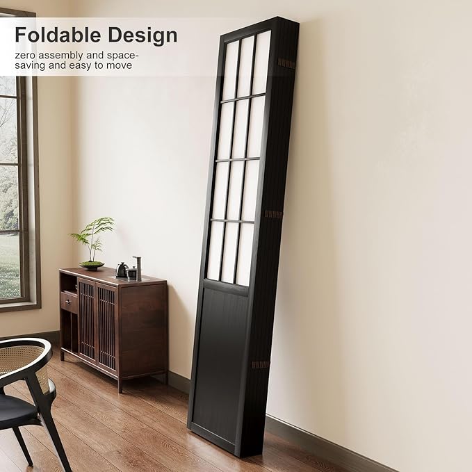 Room Divider, 66.9Inch Tall Japanese Shoji Style Folding Wood Screen with Double Hinges for Home Office Bedroom Hotel Decoration (6Panels, Black)-Ruum Studio Home