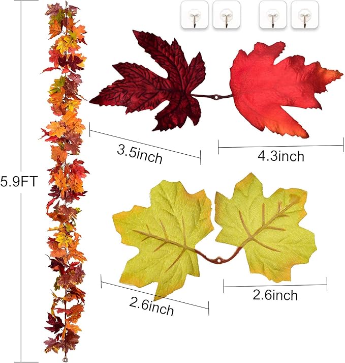 DearHouse 2 Pack Fall Garland Maple Leaf, 5.9Ft/Piece Hanging Vine Garland Artificial Autumn Foliage Garland Thanksgiving Decor for Home Wedding Fireplace Party Christmas (Brown)-Ruum Studio Home