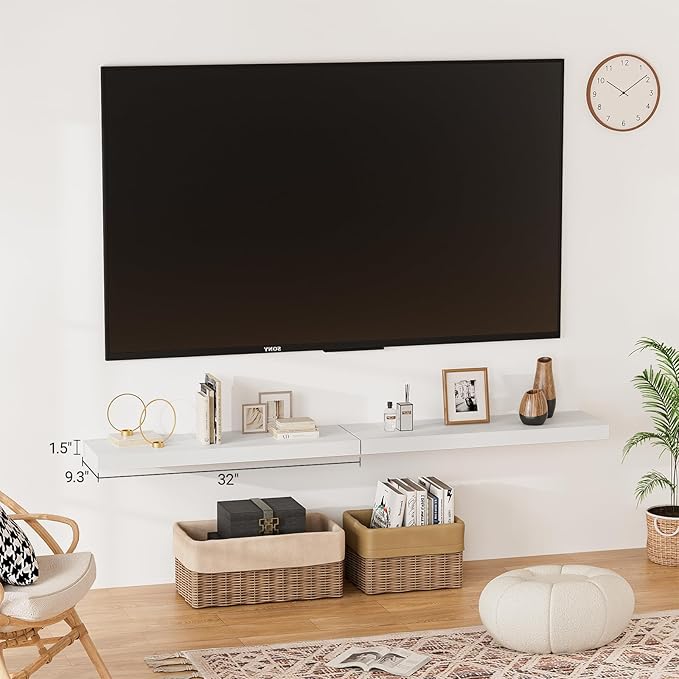 Heimlove 32 Inch Floating Shelves for Wall,White 9.3" Deep Floating Shelf Set of 2,Wall Mounted Shelves for Bathroom Bedroom Living Room Kitchen Office,Shelf for Books Storage Room,Home Decor-Ruum Studio Home