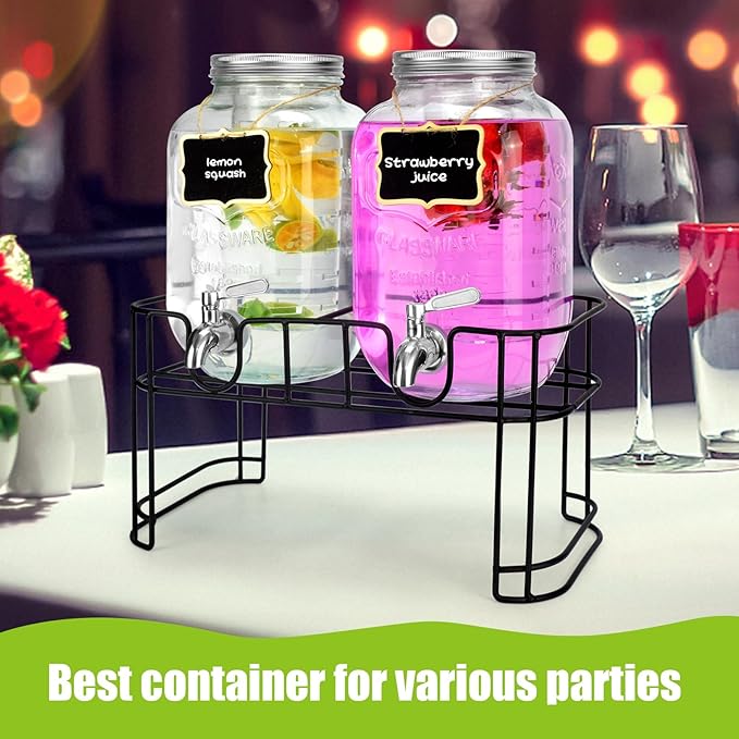 DD&HAPP Glass Drink Dispensers For Parties. 1.2 Gallon Beverage Dispenser With Stand And Stainless Steel Spigot .Lemonade Dispenser With Ice Cylinder.Mason Jars,Laundry Detergent Dispenser.-Ruum Studio Home