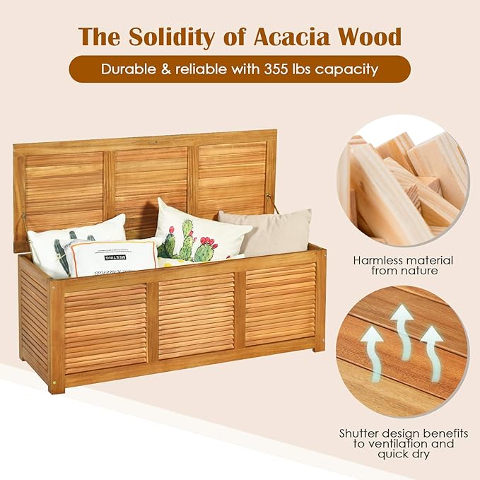 Tangkula 46 Gallon Acacia Wood Deck Box, Garden Backyard Storage Bench, Outdoor Storage Container for Patio Furniture Cushions and Gardening Tools (Natural)-Ruum Studio Home