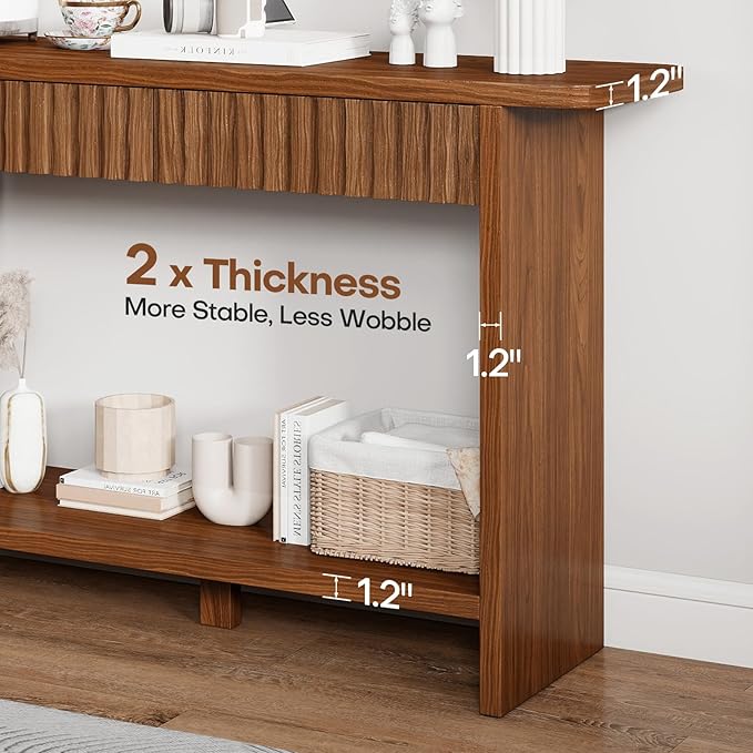 BECHAEO Mid Century Modern Console Table with Drawers, 51" Large 2-Tier Narrow Console Table with Storage Shelf, Sofa Station Behind The Couch, Accent Tables for Entryway, Hallway, Rustic Brown-Ruum Studio Home