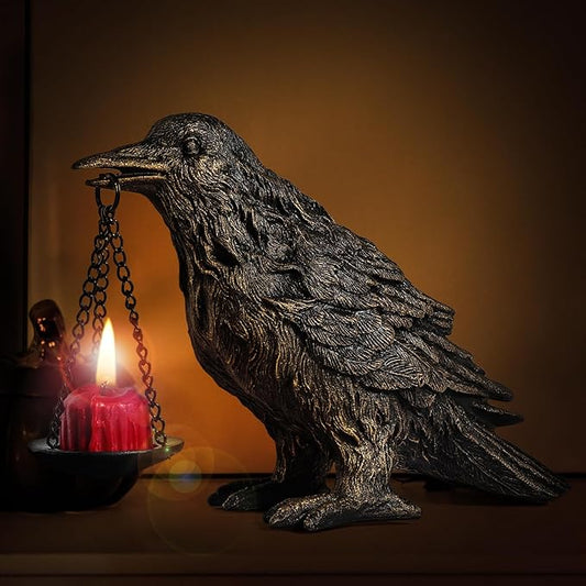 Gothic Home Decor Fake Crow Light Holder Raven Lamp Tealight Candle Holder Resin Statue Half Gold-Ruum Studio Home