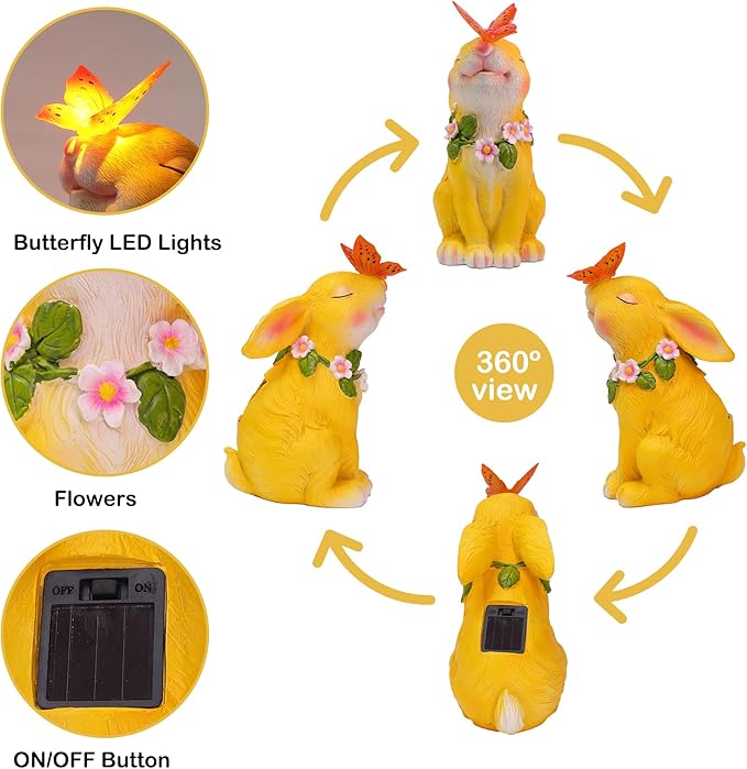 Attivolife Solar Rabbit Garden Light, Outdoor Bunny Statues Patio Ornament Decor for Lawn Balcony Yard, Perfect Housewarming Gifts for Mum Grandmom on Birthday Mother's Day-Ruum Studio Home