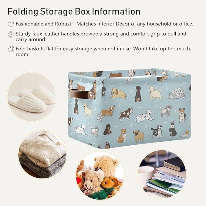 Multi-purpose Storage Basket Bin Cute Dog Puppy Organizer Collapsible Shelf Basket Cube with Handle for Nursery Bedroom Bathroom-Ruum Studio Home