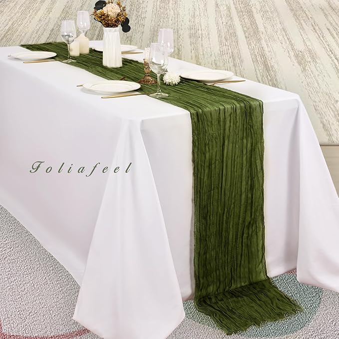 6 Pack Olive Green 10FT Cheesecloth Table Runner Rustic Gauze Cheese Cloth Table Runner for Wedding Bridal Baby Shower Table Decorations Boho Fabric Sheer Birthday Party Decor 20 x 120 Inch Long-Ruum Studio Home