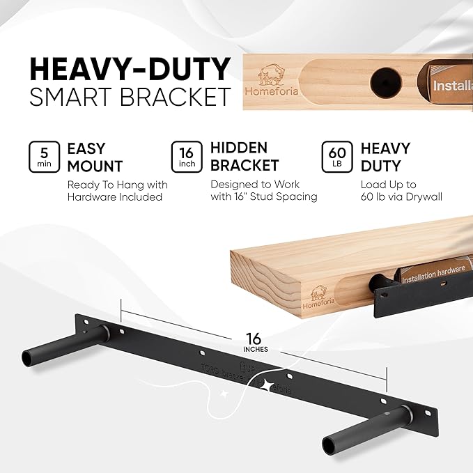 Homeforia Black Floating Shelves 36 inches Long, High End Solid Real Wood 36 inch Floating Shelf for Wall Mounted, Black Wooden 36in Floating Shelves, Heavy Duty Bracket, 36 X 6.5 X 1.75 in, Set of 2-Ruum Studio Home