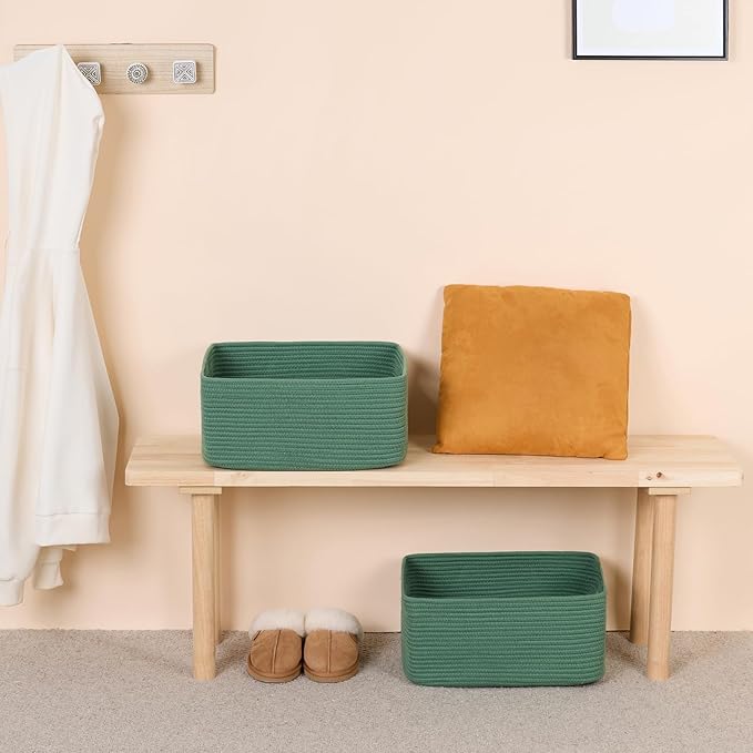 Large Storage Baskets for Shelves, Closet Organizers Bins for Clothes Blanket Towels, Baby Nursery, Toy Baskets Box, Woven Rope Baskets, 17 x 13 x 7.5”, 3 Packs Green-Ruum Studio Home