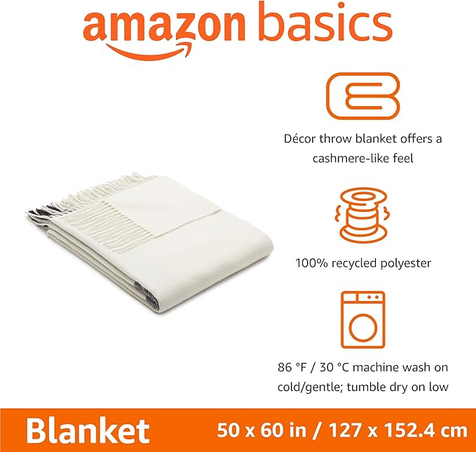 Amazon Basics Room Decor Throw Blanket, Lightweight and Cozy in Polyester, Ivory With Blue Cross-check Pattern, 50"x 60"-Ruum Studio Home