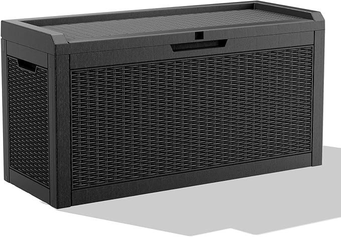 DRATO 60 Gallon Deck Box, Waterproof Resin Large Outdoor Storgae Box for Patio Furniture, Patio Cushions, Gardening Tools, Pool and Sports Supplies, Lockable-Ruum Studio Home