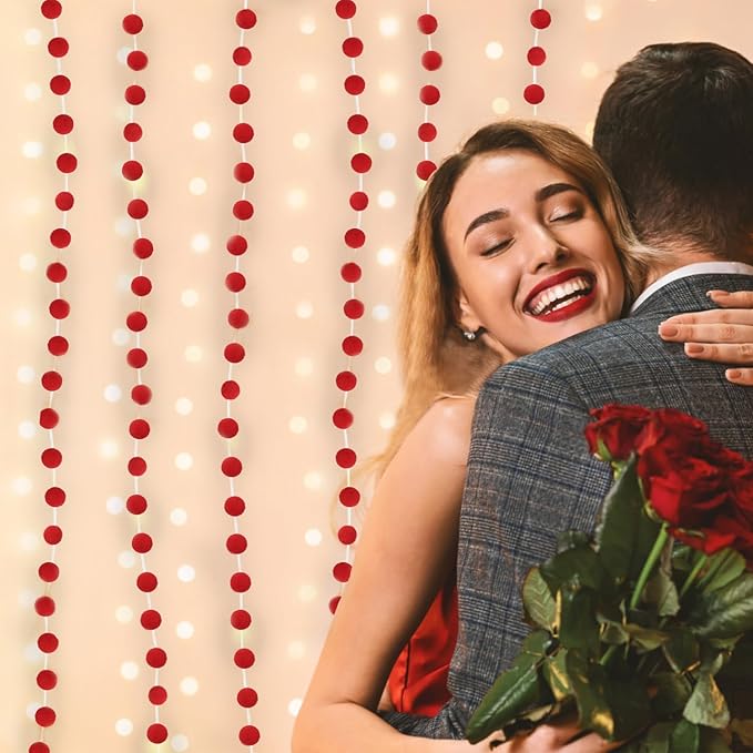 Jishi 3Pk Red Felt Berry Pom Pom Ball Garland Christmas Decorations Indoor Home Decor, Cute Red Berry Christmas Tree Ornaments, String of Pompom Bead Garland Hanging Xmas Holiday Birthday Party Banner-Ruum Studio Home