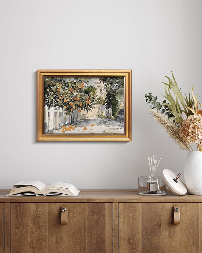 HUARCEY Gold Framed Vintage Wall Art for Living Room Country Orange Trees Earthy Room Decor Aesthetic Oil Painting Wall Picture Farmhouse Canvas Print Artwork for Kitchen Bedroom Bathroom Decor 12x16-Ruum Studio Home